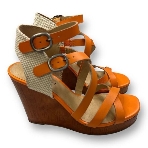 Lucky Brand Orange Wedge Sandals Size 7.5 - Picture 4 of 8